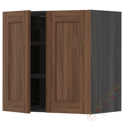 ⭐METOD⭐Навесной шкаф с полками/2 дверь, черныйEnköping/коричневый орех, 60x60 cm⭐ИКЕА-29476498