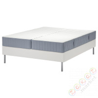 ⭐LYNGOR⭐Континентальная кровать, Valevåg жесткий/средняя твердость/jasnoсиний белый, 160x200 cm⭐ИКЕА-99552460