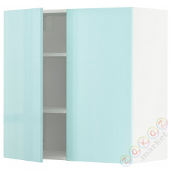⭐METOD⭐Навесной шкаф с полками/2 дверь, белый Järsta/блеск светло-бирюзовый, 80x80 cm⭐ИКЕА-49460321