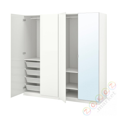 ⭐PAX / FARDAL/AHEIM⭐Комбинация шкафов, глянцевый белый/зеркало, 200x60x201 cm⭐ИКЕА-69395674