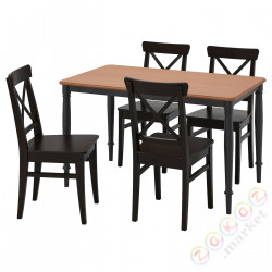 ⭐DANDERYD / INGOLF⭐Таблица и 4 стулья, сосна черный/темно коричневый, 130x80 cm⭐ИКЕА-49392539