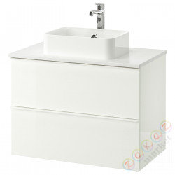 ⭐GODMORGON/TOLKEN / HORVIK⭐Шкаф со столешницей и мойкой 45х32 cm, глянцевый белый/смеситель из мрамора Brлюдоедund, 82x49x72 cm⭐ИКЕА-89308548
