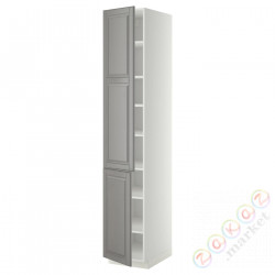 ⭐METOD⭐Высокий шкаф с полками/2Drz, белый/Bodbyn Серый, 40x60x220 cm⭐ИКЕА-09458749