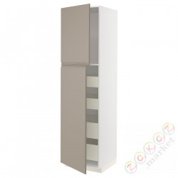 ⭐METOD / MAXIMERA⭐Шкаф, высота 2дверь/4лопата, белый/Upplöv матciemnoбежевый, 60x60x220 cm⭐ИКЕА-09492588