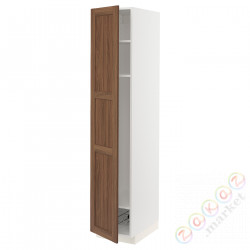 ⭐METOD⭐Высокий шкаф, полки/докторuciany, белый Enköping/коричневый орех, 40x60x200 cm⭐ИКЕА-99475160