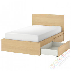 ⭐MALM⭐Каркас кровати с2 контейнеры, дубовый шпон, беленый/Лурёй, 120x200 cm⭐ИКЕА-99132308