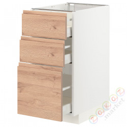 ⭐METOD / MAXIMERA⭐Напольный шкаф с 3 ящики, белый/Voxtorpподражание. дуб, 40x60 cm⭐ИКЕА-29403299