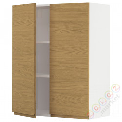 ⭐METOD⭐Навесной шкаф с полками/2 дверь, белый/Voxtorpподражание. дуб, 80x100 cm⭐ИКЕА-29539047