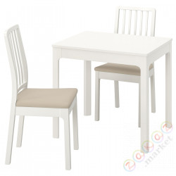 ⭐EKEDALEN / EKEDALEN⭐Таблица и 2 стулья, белый/Хакебо бежевый, 80/120 cm⭐ИКЕА-39429406