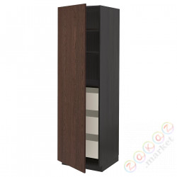 ⭐METOD / MAXIMERA⭐Высокий шкаф с ящики, черный/Sinarp коричневый, 60x60x200 cm⭐ИКЕА-59405862