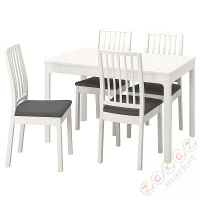 ⭐EKEDALEN / EKEDALEN⭐Таблица и 4 стулья, белый/Хакебо темно-серый, 120/180 cm⭐ИКЕА-59429410