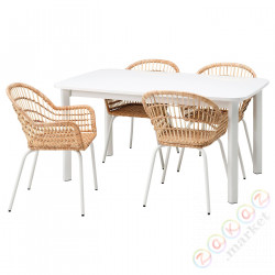 ⭐STRANDTORP / NILSOVE⭐Таблица и 4 стулья, белый/белый ротанг, 150/205/260 cm⭐ИКЕА-99388667