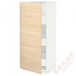 ⭐METOD / MAXIMERA⭐Высокий шкаф с ящики, белый/Askersund яркий узор ясеня, 60x60x140 cm⭐ИКЕА-99381802