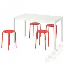 ⭐MELLTORP / MARIUS⭐Таблица и 4 табуреты, белый/красный, 125 cm⭐ИКЕА-09010702
