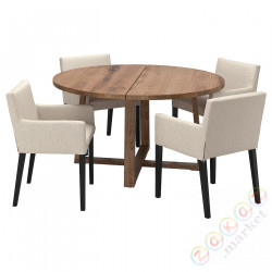 ⭐MORBYLANGA / MARENAS⭐Стол + 4 стулья с подлокотникамиietnikami, шпон дуб коричневый морилка/черныйGunnared без, 145 cm⭐ИКЕА-29520095