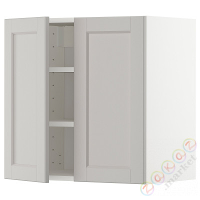 ⭐METOD⭐Навесной шкаф с полками/2 дверь, белый/Lerhyttan светло-серый, 60x60 cm⭐ИКЕА-59465484