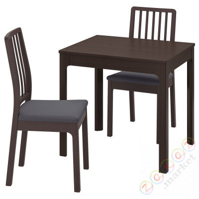 ⭐EKEDALEN / EKEDALEN⭐Таблица и 2 стулья, темно коричневый/Хакебо темно-серый, 80/120 cm⭐ИКЕА-49429397