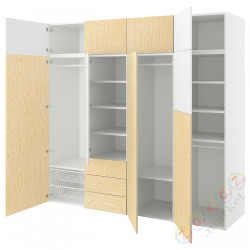 ⭐PLATSA⭐Шкаф 9 дверь+3 ящики, белый Kalbåden/żywy efekt sosny FONNES белый, 240x57x221 cm⭐ИКЕА-39500624