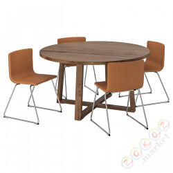 ⭐MORBYLANGA / BERNHARD⭐Таблица и 4 стулья, шпон дуб коричневый морилка/Мюк золотисто-коричневый, 145 cm⭐ИКЕА-49290116