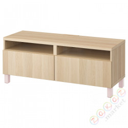 ⭐BESTA⭐Тумба под ТВ с ящики, под беленый дуб/Лаппвикен/Stubbarp розовый, 120x42x48 cm⭐ИКЕА-99428965