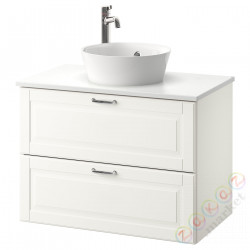 ⭐GODMORGON/TOLKEN / KATTEVIK⭐Кабинет с blatem i umywalką 40cm, Кашён белый/кран Voxnan имитация мрамора, 82x49x75 cm⭐ИКЕА-19308504