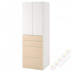⭐SMASTAD / PLATSA⭐Гардероб, белый/береза с4 ящики, 60x57x181 cm⭐ИКЕА-49430937
