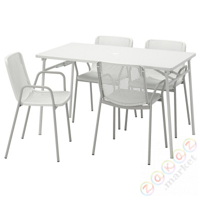 ⭐TORPARO⭐Таблица +4 стулья с подлокотниками., снаружи., белый/белый/Серый, 130 cm⭐ИКЕА-09494865