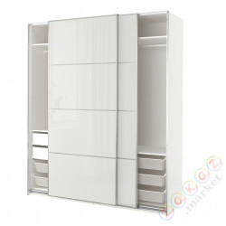 ⭐PAX / HOKKSUND⭐Комбинация шкафов, белый/блеск светло-серый, 200x66x236 cm⭐ИКЕА-09433301