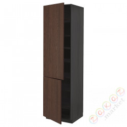 ⭐METOD⭐Высокий шкаф с полками/2Drz, черный/Sinarp коричневый, 60x60x220 cm⭐ИКЕА-79470168