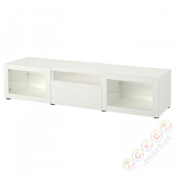 ⭐BESTA⭐Тумба под ТВ, белый/Лаппвикен белое прозрачное стекло, 180x42x39 cm⭐ИКЕА-79329339