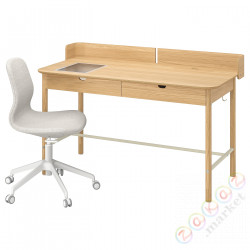 ⭐RIDSPO / LANGFJALL⭐стол письменный i cesło, дуб бежевый/белый⭐ИКЕА-69502674