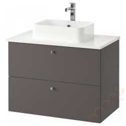 ⭐GODMORGON/TOLKEN / HORVIK⭐Шкаф со столешницей и мойкой 45х32 cm, Gillburen темно-серый/имитация мрамора Battery Brлюдоедund, 82x49x72 cm⭐ИКЕА-39338473