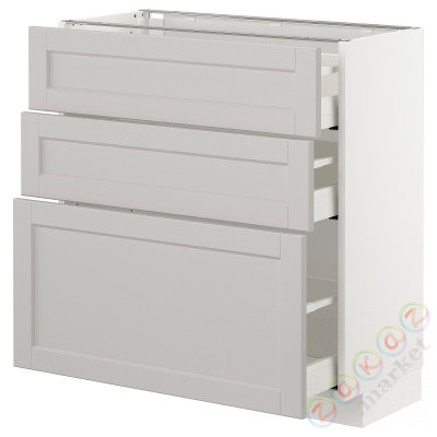 ⭐METOD / MAXIMERA⭐Напольный шкаф с 3 ящики, белый/Lerhyttan светло-серый, 80x37 cm⭐ИКЕА-29274264