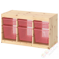 ⭐TROFAST⭐Книжный шкаф с контейнерами, светлая беленая сосна/ярко-красный, 93x44x52 cm⭐ИКЕА-19533258