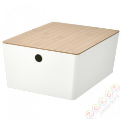 ⭐KUGGIS⭐Контейнер с крышкой, белый/бамбук, 26x35x15 cm⭐ИКЕА-39561288