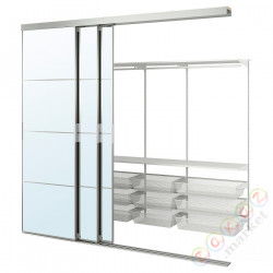 ⭐SKYTTA / BOAXEL⭐Garderoba сDrzраздвижные двери, алюминий/Зеркало аули, 251x115x240 cm⭐ИКЕА-79562177