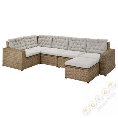 ⭐SOLLERON⭐Модульный угловой диван, 4-местный снаружи, коричневый с подставкой для ног/Kuddarna Серый⭐ИКЕА-59303279