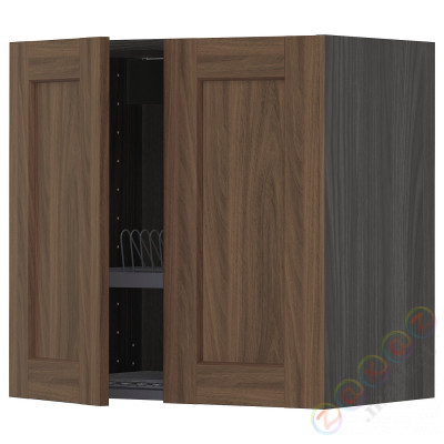 ⭐METOD⭐Навесной шкаф с крылом для сушки/2 дверь, черныйEnköping/коричневый орех, 60x60 cm⭐ИКЕА-89476513