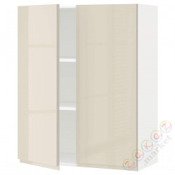 ⭐METOD⭐Навесной шкаф с полками/2 дверь, белый/Voxtorpглянцевый светло-бежевый, 80x100 cm⭐ИКЕА-69457898