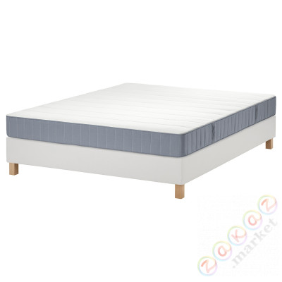 ⭐LYNGOR⭐Континентальная кровать, Vesteröy средняя твердость/jasnoсиний белый, 160x200 cm⭐ИКЕА-69553263