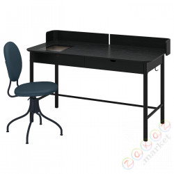 ⭐RIDSPO / BJORKBERGET⭐стол письменный i cesło, антрацит/синий⭐ИКЕА-29503185
