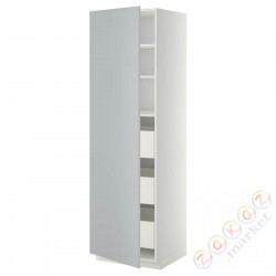 ⭐METOD / MAXIMERA⭐Высокий шкаф с ящики, белый/Veddinge Серый, 60x60x200 cm⭐ИКЕА-89345065