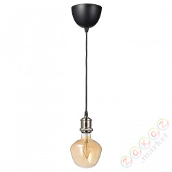 ⭐JALLBY / MOLNART⭐Подвесной светильник сżarówką, никелированная/kшт.ałt dzwonu коричневое прозрачное стекло⭐ИКЕА-59491261