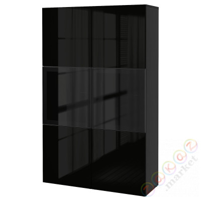 ⭐BESTA⭐Книжный шкаф/стаканане дверь, Черно-коричневый/Selsviken глянцевый/черное дымчатое стекло, 120x42x193 cm⭐ИКЕА-39059457