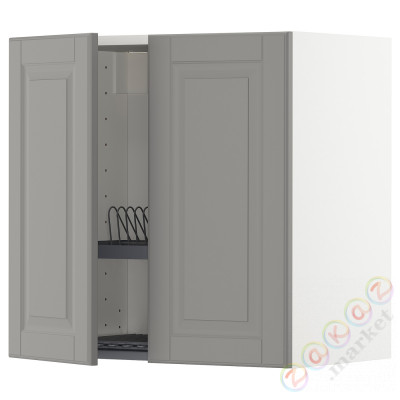 ⭐METOD⭐Навесной шкаф с крылом для сушки/2 дверь, белый/Bodbyn Серый, 60x60 cm⭐ИКЕА-69458497