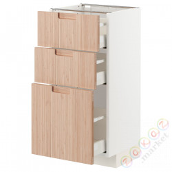 ⭐METOD / MAXIMERA⭐Напольный шкаф с 3 ящики, белый/Fröjered яркий бамбук, 40x37 cm⭐ИКЕА-59330305