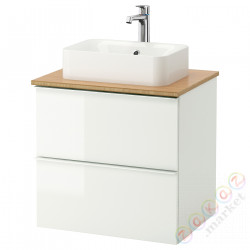 ⭐GODMORGON/TOLKEN / HORVIK⭐Шкаф со столешницей и мойкой 45х32 cm, глянцевый белый/бамбуковая батарея Brлюдоедund, 62x49x72 cm⭐ИКЕА-19308373