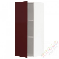 ⭐METOD⭐Навесной шкаф с полками, белый Kallarp/темно-красно-коричневый блеск, 40x100 cm⭐ИКЕА-49462023