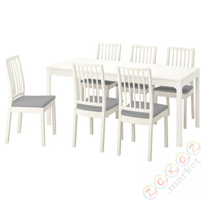 ⭐EKEDALEN / EKEDALEN⭐Таблица и 6 стулья, белый белый/Orrsta светло-серый, 120/180 cm⭐ИКЕА-29482729