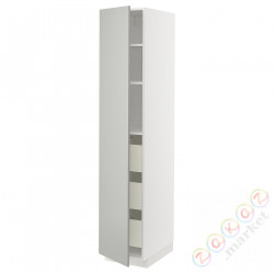 ⭐METOD / MAXIMERA⭐Высокий шкаф с ящики, белый/Havstorp светло-серый, 40x60x200 cm⭐ИКЕА-99538822